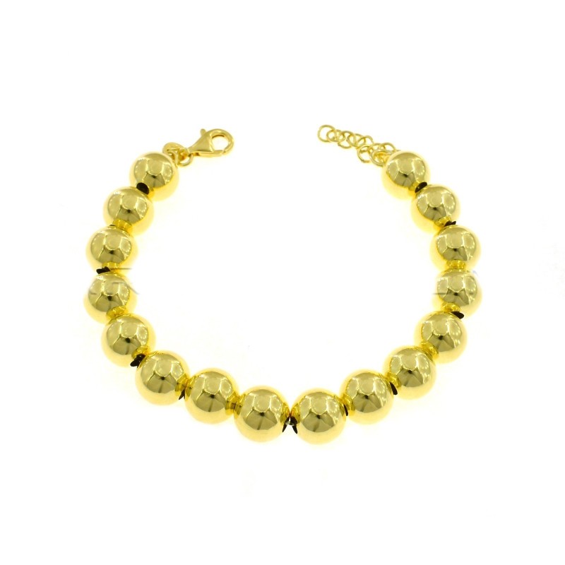 Bracciale a sfera liscia da 10 mm placcato oro giallo in argento 925
