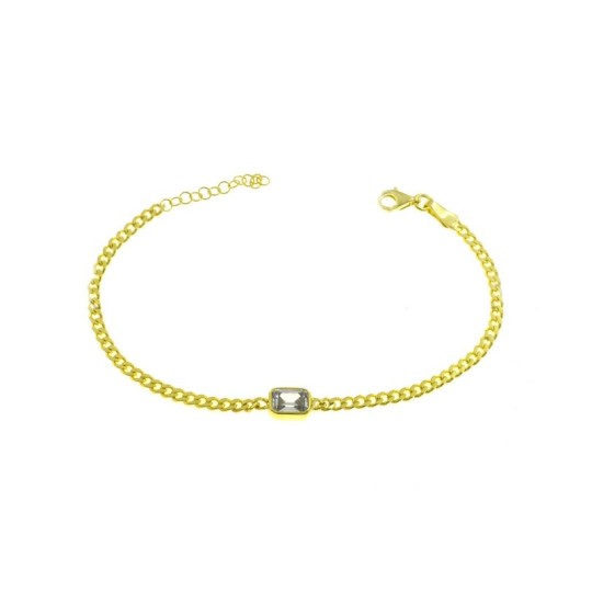 Curb mesh bracelet with white central baguette zircon yellow gold plated in 925 silver