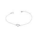 Bracciale maglia forzatina con sagoma cuore centrale zirconata bianca placcato oro bianco in argento 925