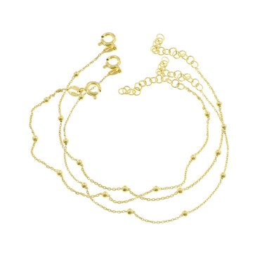 Yellow gold plated 2.5 mm alternating ball mesh bracelet in 925 silver (3 pcs.)