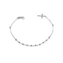 Chain link rosary bracelet with faceted spheres and white gold plated pendant cross in 925 silver