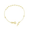 Bracciale rosario a sfera liscia da 3 mm con croce a lastra terminale placcato oro giallo in argento 925