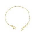 Bracciale del rosario maglia forzatina con sfere diamantate e croce a lastra pendente placcato oro giallo in argento 925