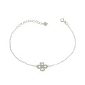 Bracciale maglia forzatina con sagoma quadrifoglio zirconata bianca placcato oro bianco in argento 925