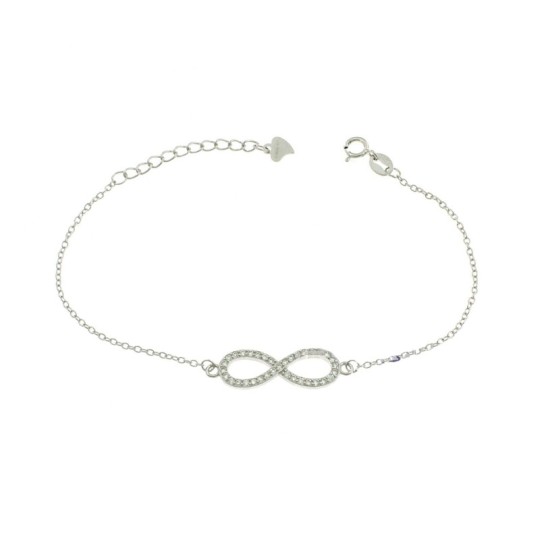 Bracciale maglia forzatina con centrale infinito zirconato bianco placcato oro bianco in argento 925