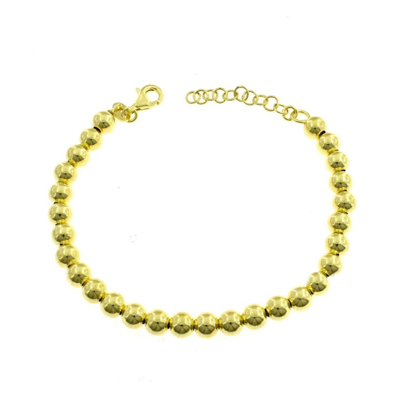 Bracciale a sfera liscia da 6 mm placcato oro giallo in argento 925