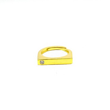 Rectangular adjustable ring with yellow gold plated side white light point in 925 silver