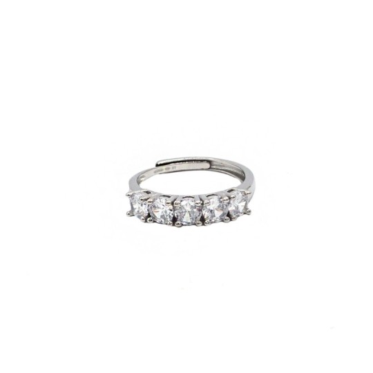 Anello regolabile con 5 zirconi bianchi da 4mm placcato oro bianco in argento 925