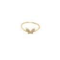 Wire ring with white cubic zirconia butterfly yellow gold plated in 925 silver (size 16)
