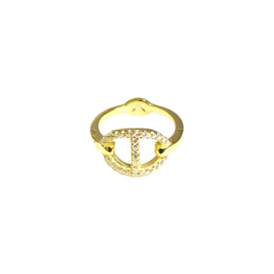 Anello con centrale maglia marina zirconata bianca e gambo lucido placcato oro giallo in argento 925 (misura 16)