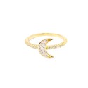 White semi-zircon ring with central moon in white zircons pave yellow gold plated in 925 silver (size 15)