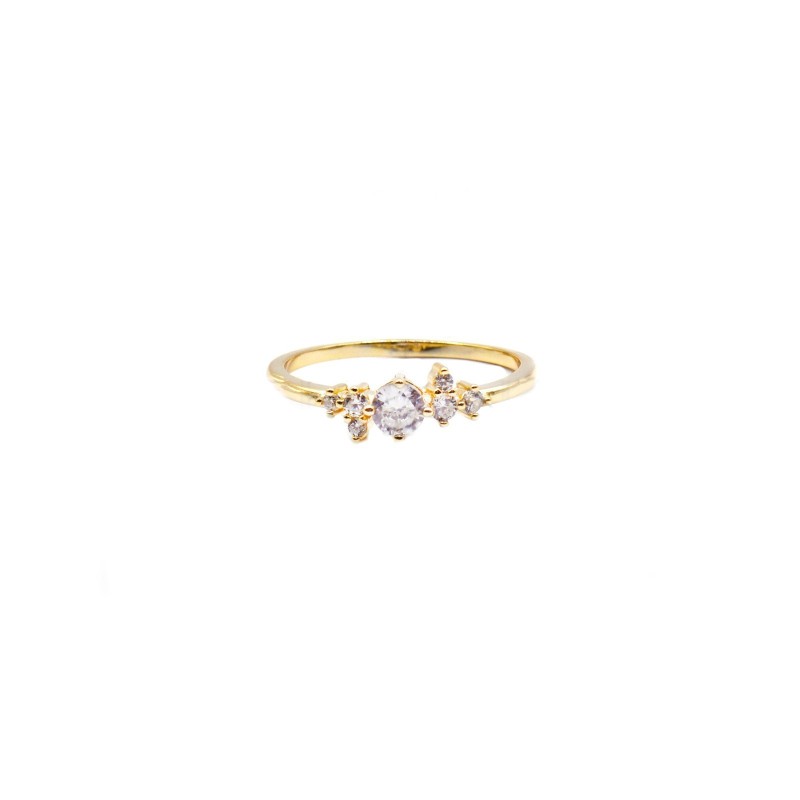 Solitaire ring with white side zircons plated yellow gold in 925 silver (size 20)