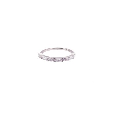 White half-zirconia ring with alternating baguettes white gold plated in 925 silver (size 16)