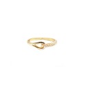 Half-zircon ring with yellow gold plated shiny drop in 925 silver (size 12)