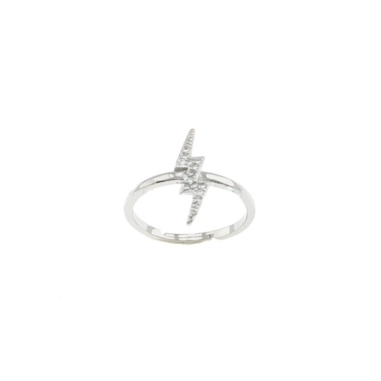 Anello regolabile con fulmine zirconato placcato oro bianco in argento 925