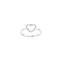 Adjustable ring with white zircon heart shape white gold plated in 925 silver