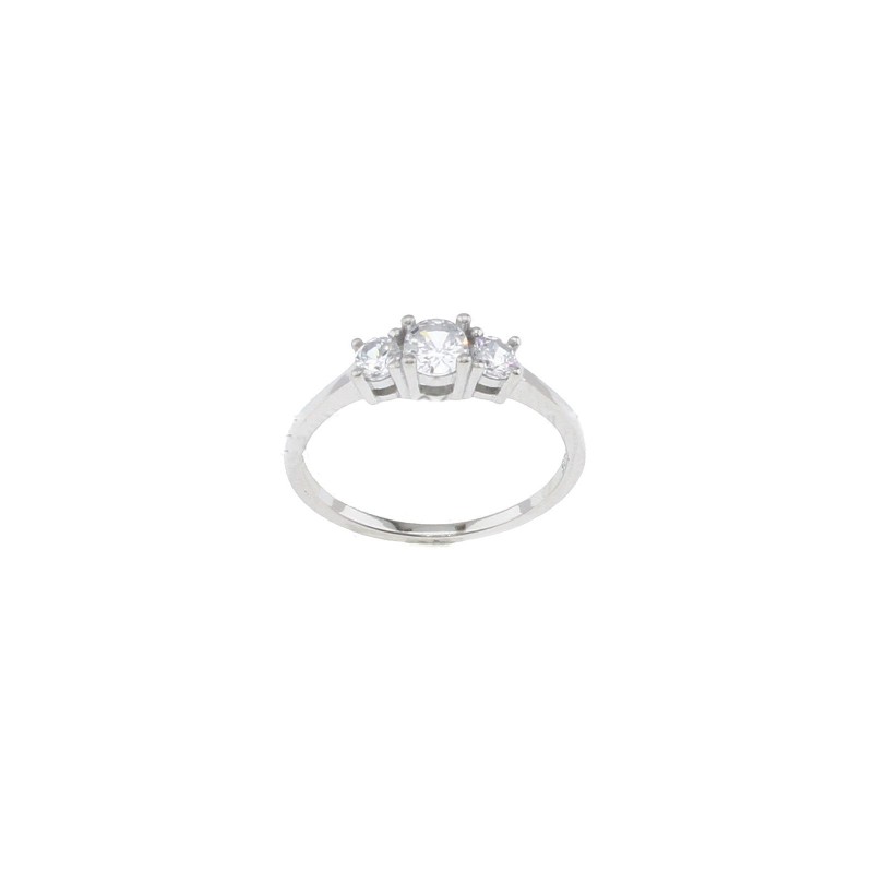 Trilogy ring with white zircons plated white gold in 925 silver (Size 20)