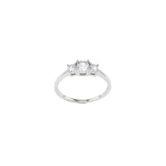 Anello trilogy con zirconi bianchi placcato oro bianco in argento 925 (Misura 20)