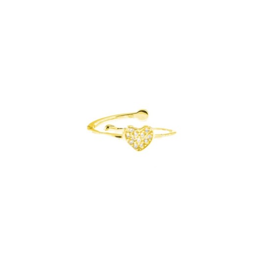 Anello regolabile a filo con cuore centrale zirconato bianco placcato oro giallo in argento 925