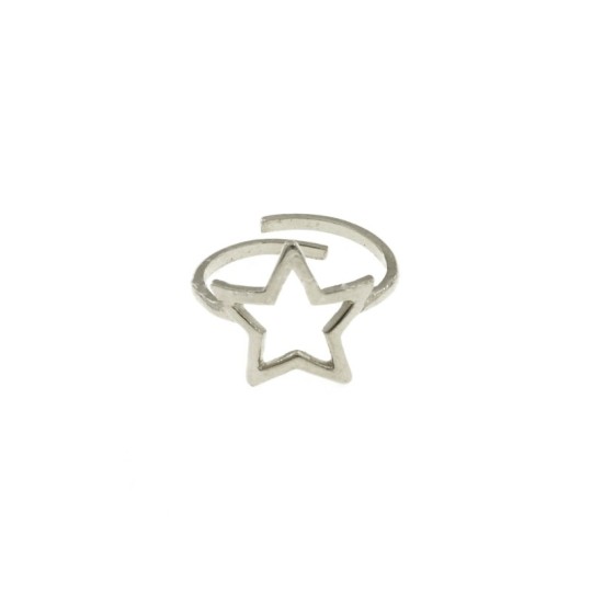 Adjustable ring with central star shape white gold plated in 925 silver