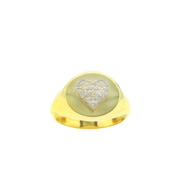 Anello scudo ovale con cuore sovrapposto a pavè di zirconi bianchi placcato oro giallo in argento 925 (Misura 12)