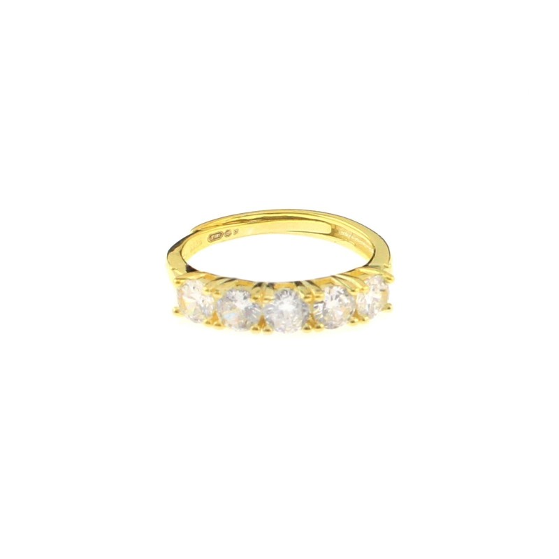 Anello regolabile con 5 zirconi bianchi da 4 mm placcato oro giallo in argento 925