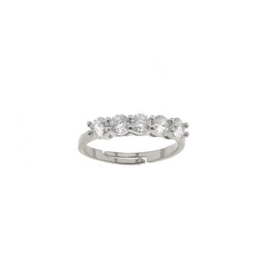 Anello regolabile con 5 zirconi bianchi da 3 mm placcato oro bianco in argento 925