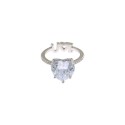 Ring with central white zircon heart and stem with "IloveU" written in white zircon with smooth pierced heart, white gold plated