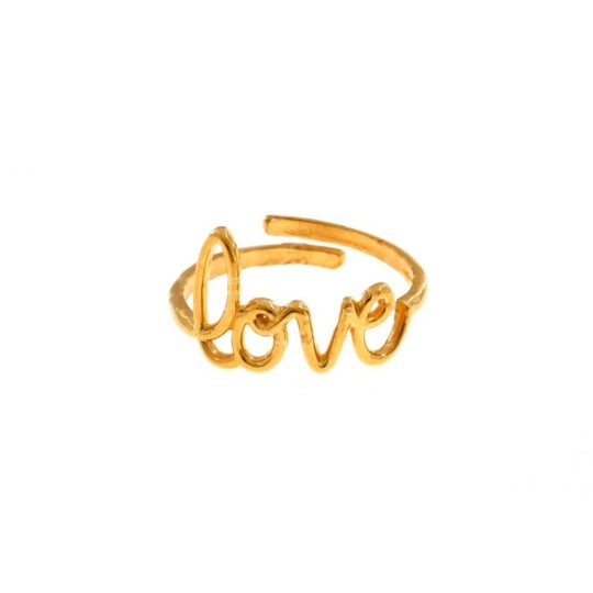 Anello regolabile con scritta "love" a filo placcato oro rosa in argento 925