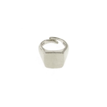 Anello mignolo regolabile scudo quadrato placcato oro bianco in argento 925