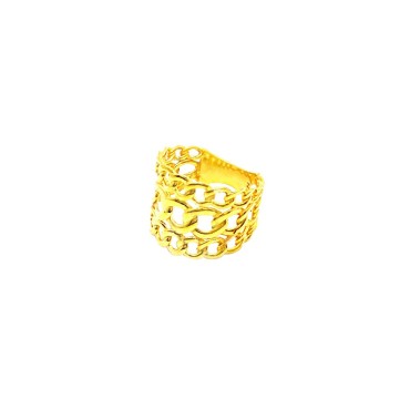 Band ring with 3 strands of yellow gold plated rigid chain in 925 silver (size 18)