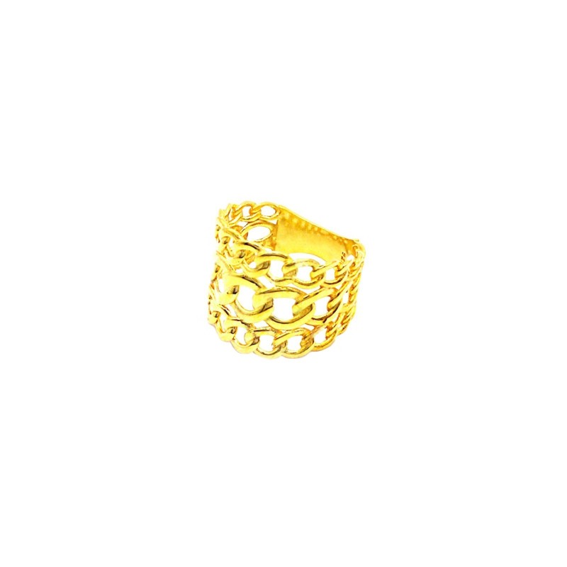 Band ring with 3 strands of yellow gold plated rigid chain in 925 silver (size 18)