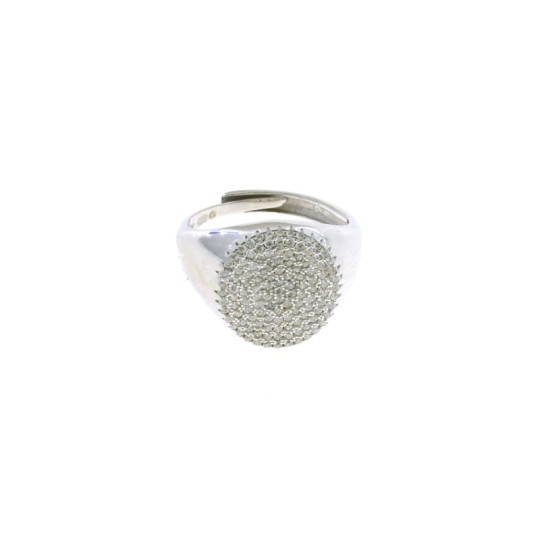 Anello regolabile a scudo ovale a pavè di zirconi bianchi placcato oro bianco in argento 925