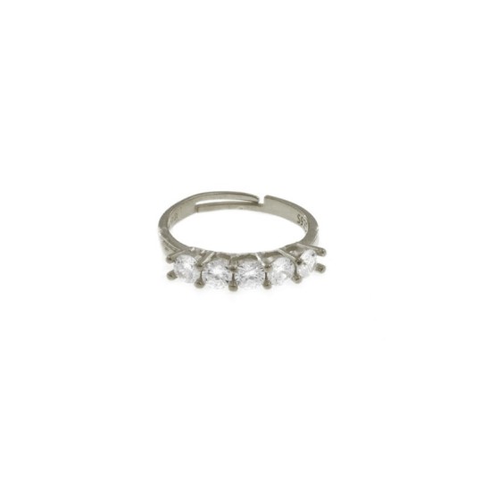 Anello regolabile con 5 zirconi bianchi da 3,5 mm placcato oro bianco in argento 925