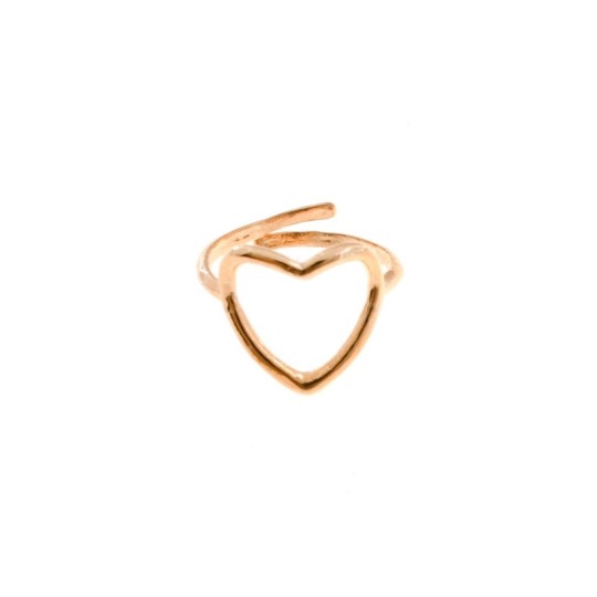 Rose gold plated adjustable ring with 14x14 mm wire curved heart in 925 silver