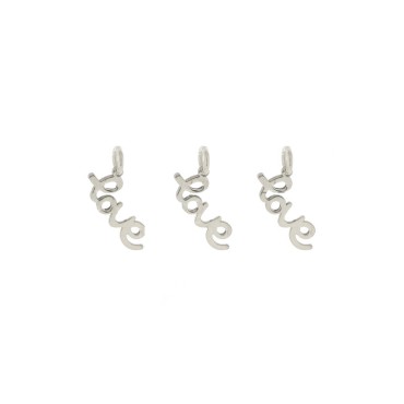 Ciondoli scritta "love" a lastra placcati oro bianco in argento 925 (3 pz.)