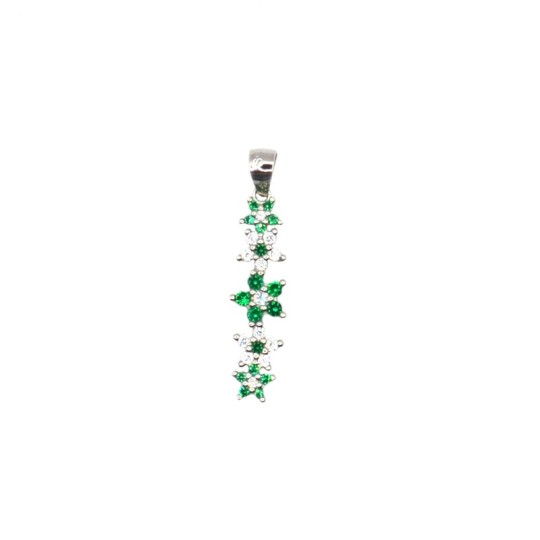 Pendant with 5 white and green zircon flowers plated in white gold in 925 silver