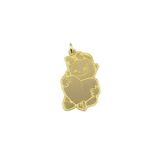 Girl plate pendant with engraved yellow gold plated heart in 925 silver