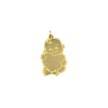 Baby slab pendant with engraved yellow gold plated heart in 925 silver