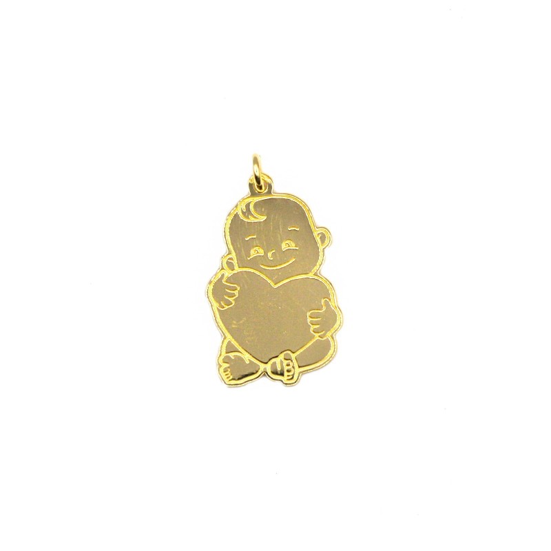 Baby slab pendant with engraved yellow gold plated heart in 925 silver