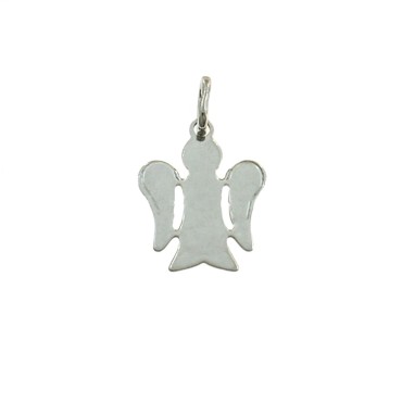 White gold plated angel with engraved wings pendant in 925 silver