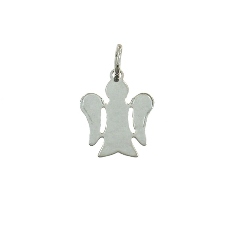 White gold plated angel with engraved wings pendant in 925 silver