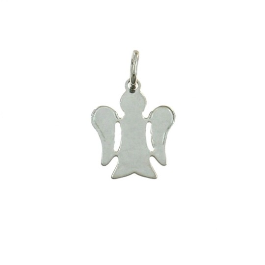 White gold plated angel with engraved wings pendant in 925 silver