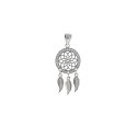 Openwork dream catcher pendant in white zircon frame, with white zircon pendant feathers and engraved white zircons white gold p