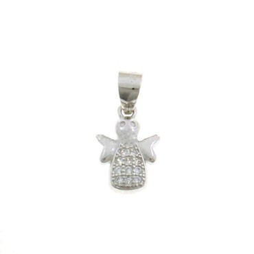 White half-zircon angel pendant white gold plated in 925 silver