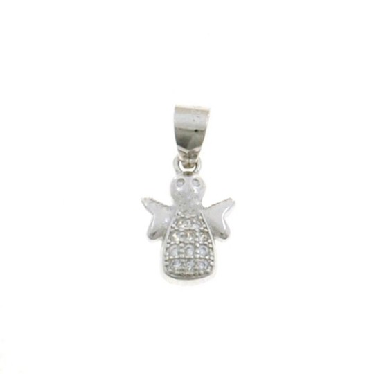 Ciondolo angelo semizirconato bianco placcato oro bianco in argento 925
