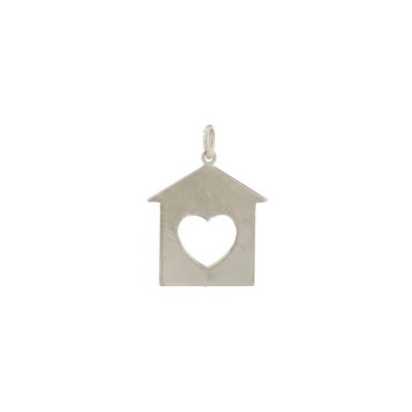 Plate house pendant with openwork heart in white gold plated 925 silver