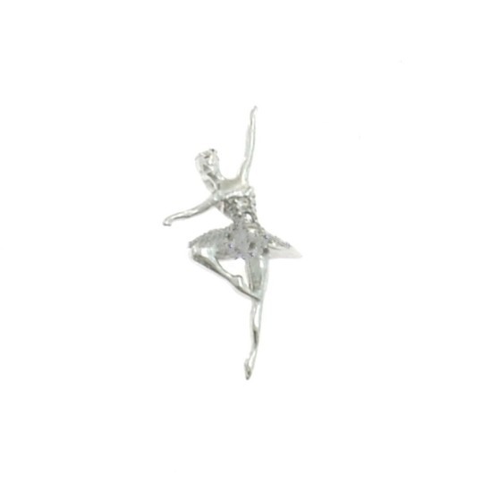 Ballerina pendant with white zircon tutu and white gold-plated counter-link in 925 silver
