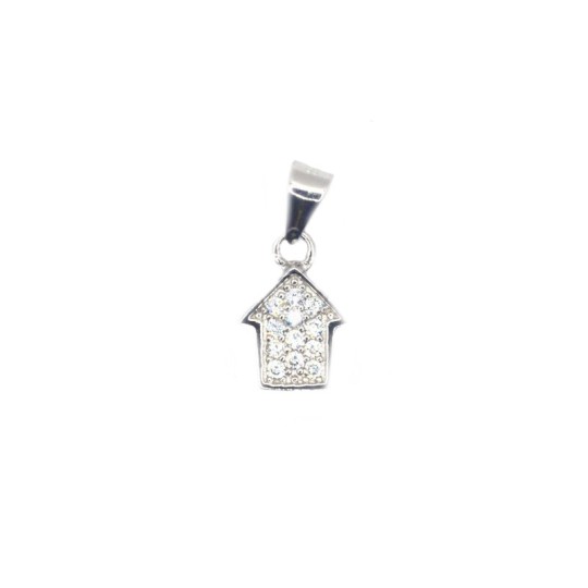Ciondolo casa a pavè di zirconi bianchi placcato oro bianco in argento 925