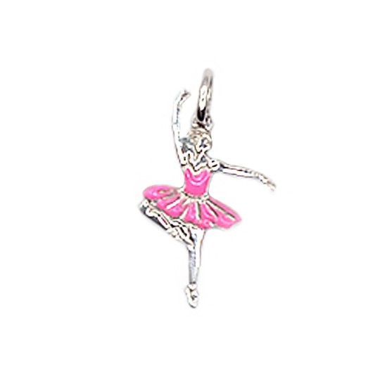 Ciondolo ballerina a lastra incisa smaltato rosa placcato oro bianco in argento 925